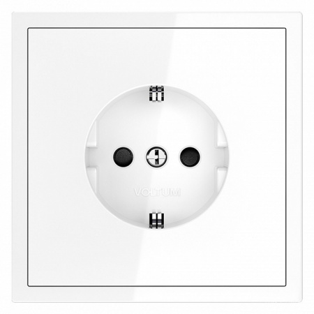 Розетка встраиваемая VOLTUM S70 с заземлением и защитными шторками, 16А, (белый глянцевый)
