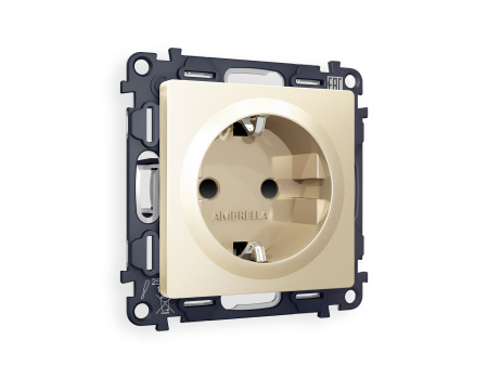 Комплект механизма электрической розетки ALFA MA607010 Шампань с заземлением и шторками 2P+E 16A-250V QUANT