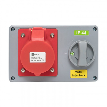 EKF Розетка с блокировкой и выключателем 1424 3Р+РЕ 32А 380В IP44