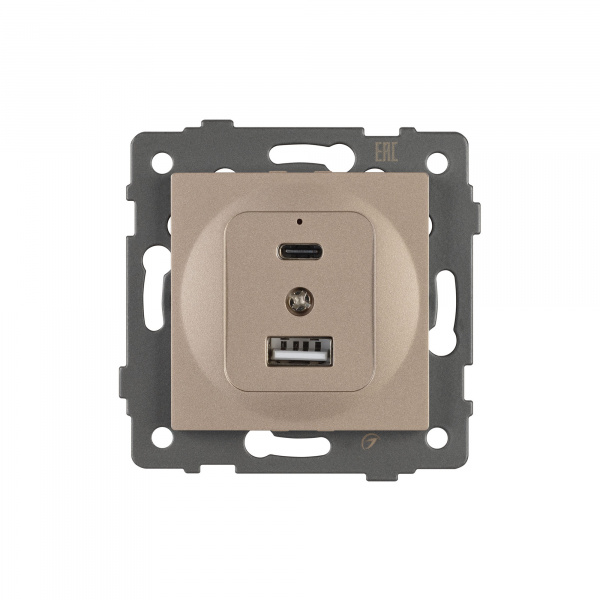 Arlight Механизм USB розетки SCT-MUAC-PL-GD-V (5V, 3A, QC4) (-)