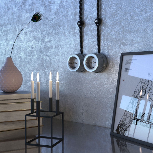 Розетка с заземлением матовый хром ретро WL19-10-01