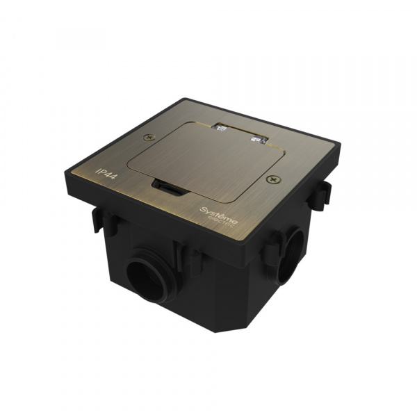 Systeme Electric MultiDesk Античная латунь Лючок с розеткой 2К+З, 16А/250В, IP44 с монтажной коробкой для бетонных полов, тип MDK21 Systeme Electric MultiDesk Античная латунь Лючок с розеткой 2К+З, 16А/250В, IP44 с монтажной коробкой для бетонных полов, тип MDK21