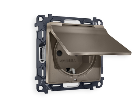 Комплект механизма электрической розетки ALFA MA638010 Темная бронза матовый с заземлением с шторками и защитной крышкой 2P+E 16A-250V IP44 QUANT