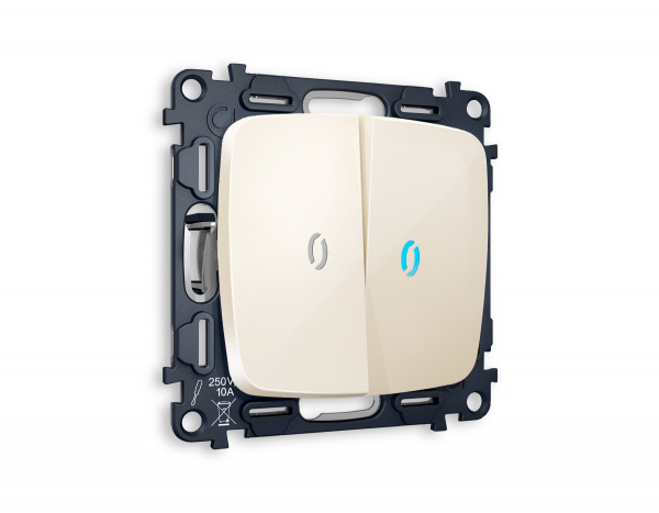 Комплект механизма 2-клавишного выключателя с подсветкой 10000K OMEGA MO304020 Бежевый глянец QUANT