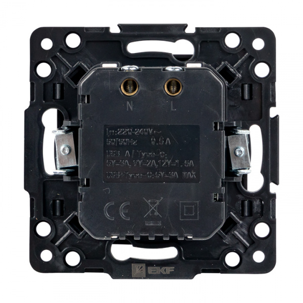 EKF PROxima Стокгольм Черный Розетка с 2USB type A+C