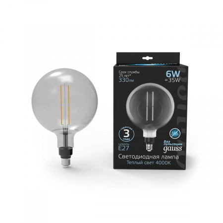 Лампа светодиодная филаментная Gauss E27 6W 4000K серая 154802205