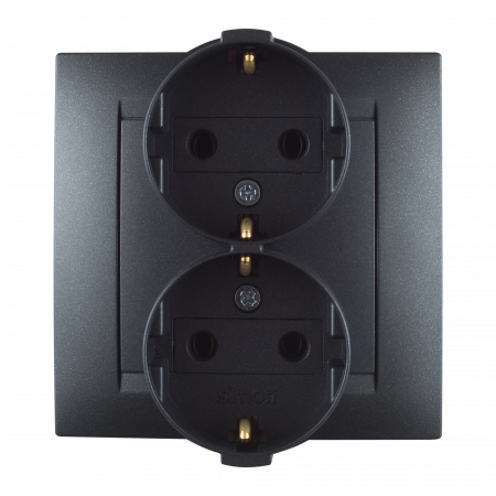 Simon 15 Графит Розетка двойная с заземлением 2х2Р+Е, 16А, 250В, винт. зажим
