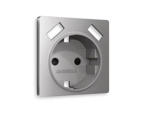 Лицевая панель ALFA (Сталь матовый) для электрической розетки с заземлением со шторками 2USB A+A QUANT AP5090