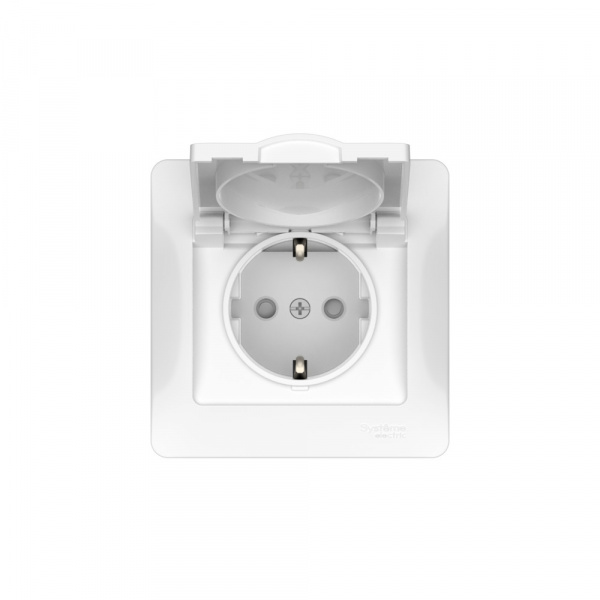 Systeme Electric Glossa Белый Розетка с зазем. со шторк. с крышк., 16А, IP20, в сборе, быстрозажим. клем.