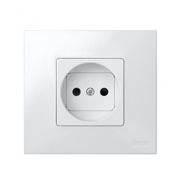 Simon 27 Мех Белая Розетка 2к со шторками, винтовой зажим, 10/16А 250V