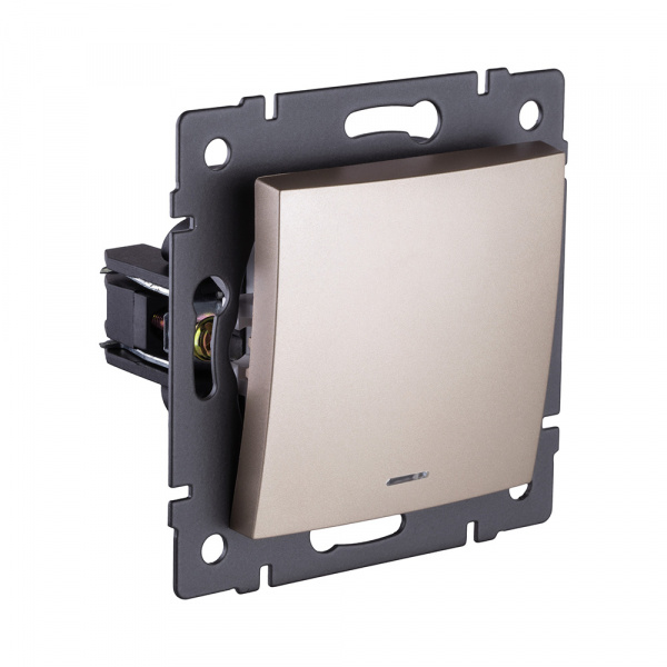 Выключатель 1-клавишный проходной 10А/250В с LED подсветкой, изогнутый, золотой Kollinger REA-R-004GD для Aspekt, Eleganz, Reflex