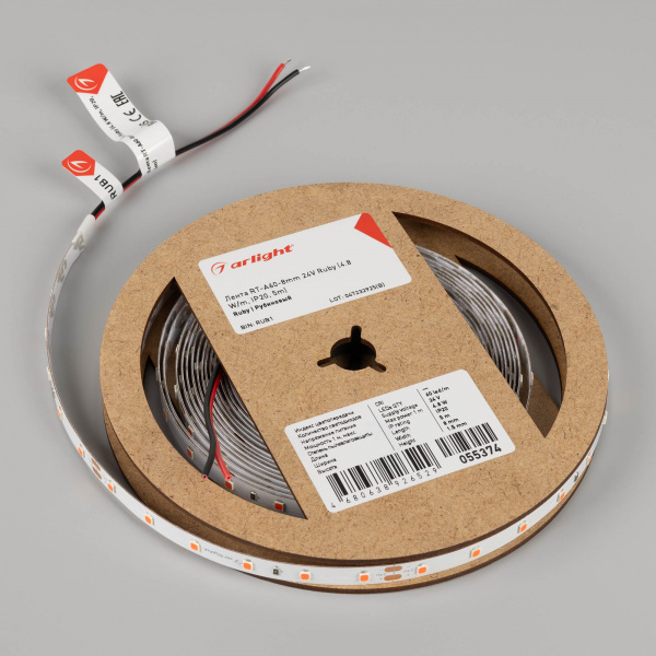 Arlight Лента RT-A60-8mm 24V Ruby (4.8 W/m, IP20, 5m) (-)