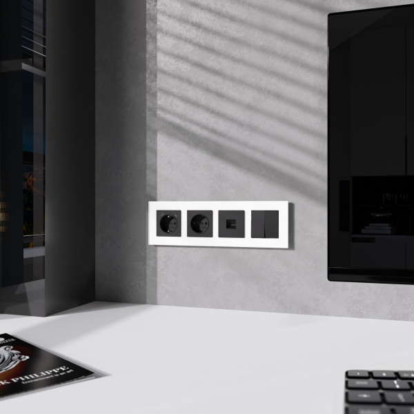 Рамка из поликарбоната на 4 поста Slab белый софт W0042961