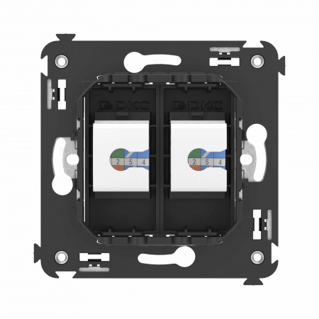 DKC Avanti Телефонная розетка RJ-12 без шторки в стену двойная, Черный матовый