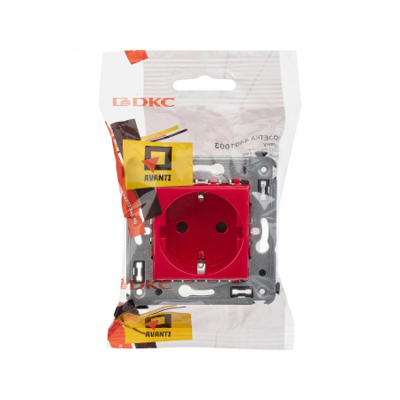 DKC Avanti Красный квадрат Розетка 2P+E со шторками