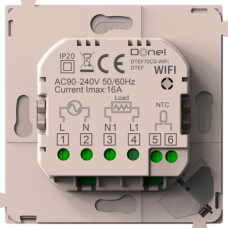 Donel Термостат с датчиком пола с Wi-Fi, программируемый через приложение , 16 A, 70*70 мм. стекло кашемир, серия DTEF