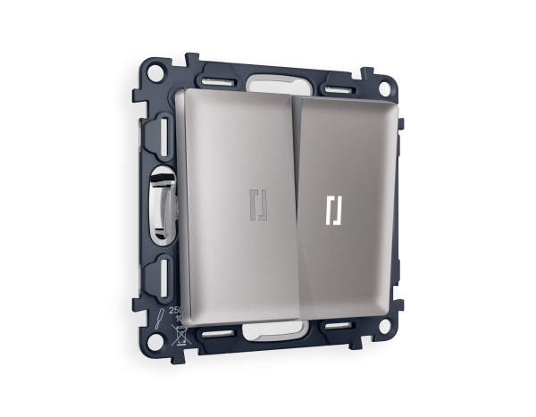 Комплект механизма 2-клавишного выключателя с подсветкой 5600K ALFA MA504015 Сталь матовый QUANT