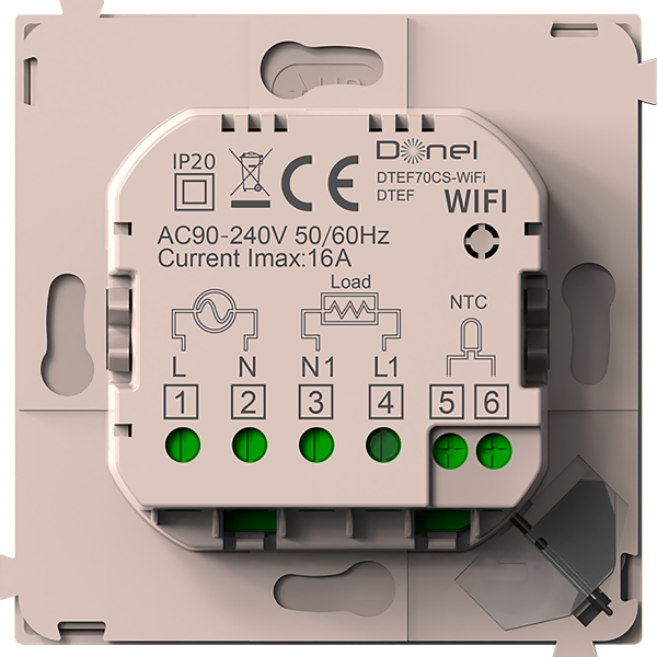 Donel Термостат с датчиком пола с Wi-Fi, программируемый через приложение , 16 A, 70*70 мм. стекло кашемир, серия DTEF