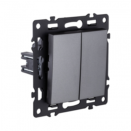 Выключатель 2-клавишный проходной 10А/250В, серый Kollinger Asthetik AS-005GY