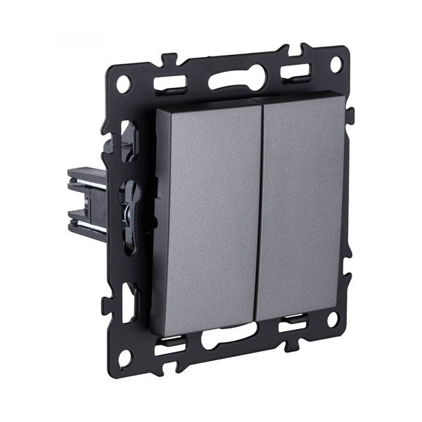 Выключатель 2-клавишный проходной 10А/250В, серый Kollinger Asthetik AS-005GY