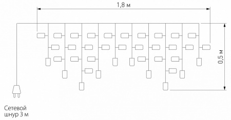 Гирлянда бахрома теплый белый 1,8*0,5М IP20 100-001 Eurosvet 100-001
