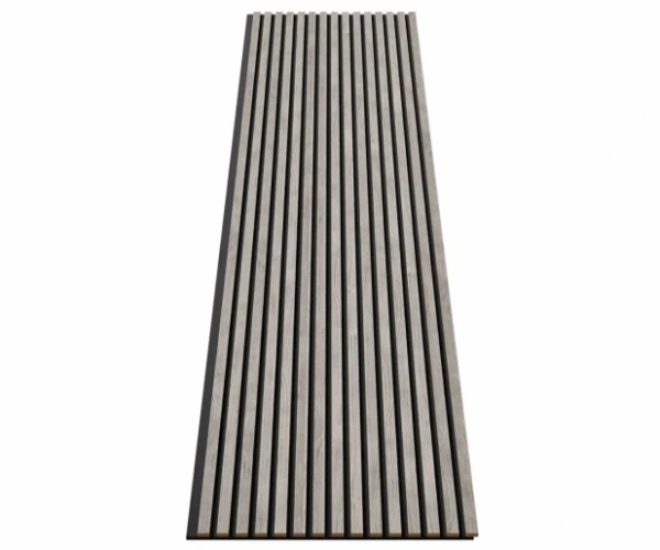 Акустическая панель, черный войлок, 2750х600х19мм, рейки МДФ дуб старинный светло-серый Акустическая панель, черный войлок, 2750х600х19мм, рейки МДФ дуб старинный светло-серый