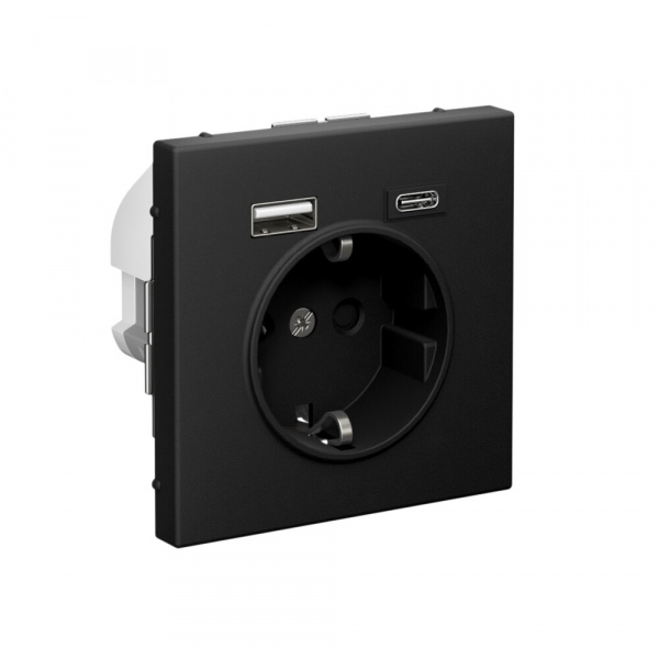 Systeme Electric ArtGallery Карбон Розетка 16А с 2 USB A+C, 5В/2,4А/3,0А, 2х5В/1,5А, механизм