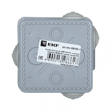 EKF PROxima Коробка распаячная КМР-030-031 с крышкой наружная (80х80х50) 7 мембранных вводов IP54 розничный стикер