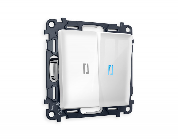 Комплект механизма 2-клавишного проходного выключателя с подсветкой 10000K ALFA MA104040 Белый глянец QUANT