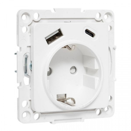EKF Стокгольм Механизм Розетки 1-местной с/з, USB A+C 16А винтовые клеммы белый с защ. штор.