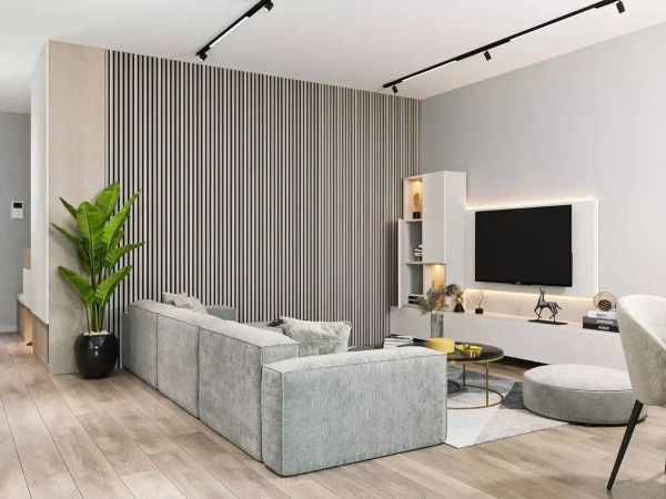 Акустическая панель, черный войлок, 600х600х19мм, рейки МДФ дуб дымчатый Акустическая панель, черный войлок, 600х600х19мм, рейки МДФ дуб дымчатый