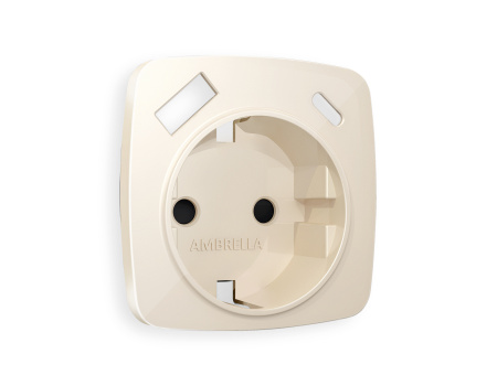 Лицевая панель OMEGA (Бежевый глянец) для электрической розетки с заземлением со шторками 2USB A+C QUANT OP3100