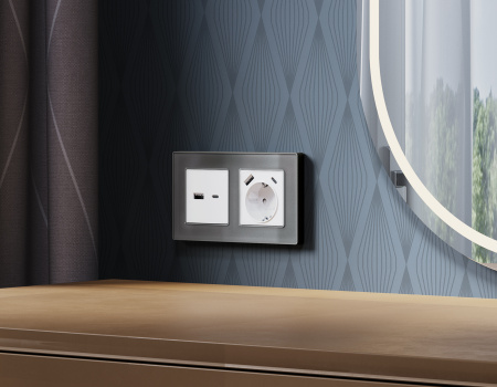 Лицевая панель ALFA (Белый матовый) для розетки 2USB A+C QUANT AP1310