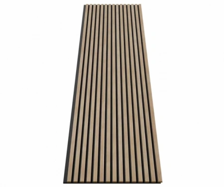 Акустическая панель, черный войлок, 2750х600х19мм, рейки МДФ ясень тирамису Акустическая панель, черный войлок, 2750х600х19мм, рейки МДФ ясень тирамису