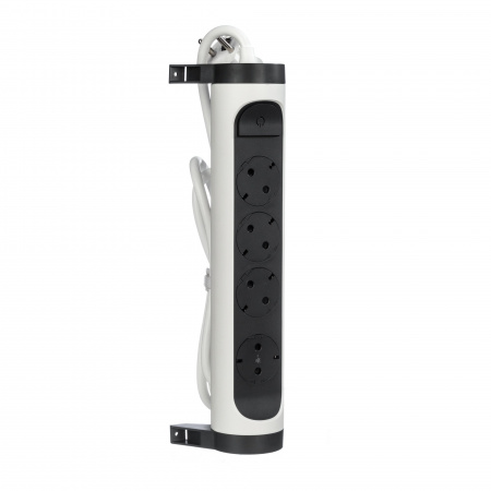 Legrand Revolution Комфорт Бело-черный Удлинитель 4x2К+З с выкл., кабель 1,5м, плоские розетки, фиксируемый поворотный блок