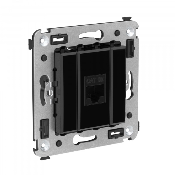 DKC Avanti Компьютерная розетка RJ-45 без шторки в стену, кат.5е одинарная, Черный квадрат