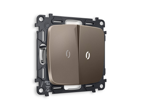 Комплект механизма 2-клавишного проходного выключателя с подсветкой 5600K OMEGA MO634035 Темная бронза матовый QUANT