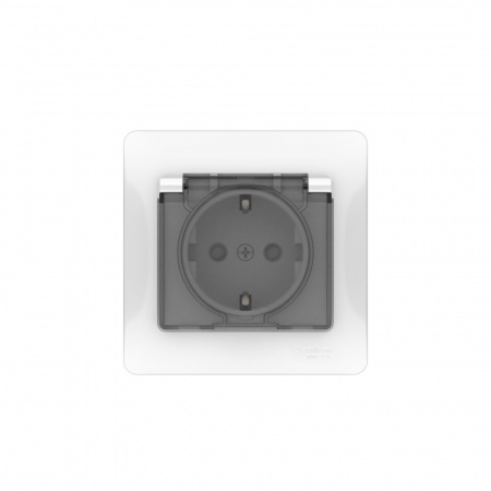 Systeme Electric Glossa Белый Розетка с зазем. со шторк. с крышк., 16А, IP44, в сборе, быстрозажим. клем.