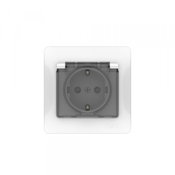 Systeme Electric Glossa Белый Розетка с зазем. со шторк. с крышк., 16А, IP44, в сборе, быстрозажим. клем.