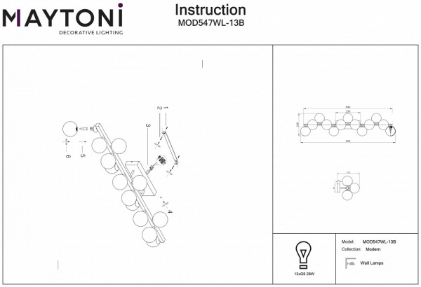 Настенный светильник (бра) Modern MOD547WL-13B Maytoni Dallas Настенный светильник (бра) Modern MOD547WL-13B Maytoni Dallas