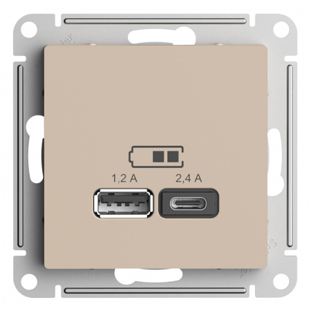 SE AtlasDesign Песочный Розетка USB A+С, 5В/2,4А, 2х5В/1,2А, механизм