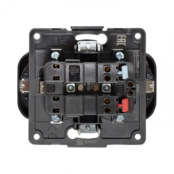 EKF PROxima Стокгольм Черный Розетка 2-ая с/з, со шторками, 16А