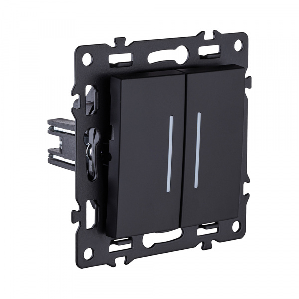 Выключатель 2-клавишный 10А/250В с LED подсветкой, черный Kollinger Asthetik AS-010BK