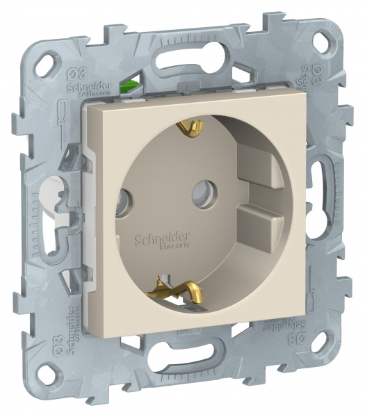 SE Unica New Беж Розетка с/з со шторками, с быстрозажимными клеммами 16А, 250В