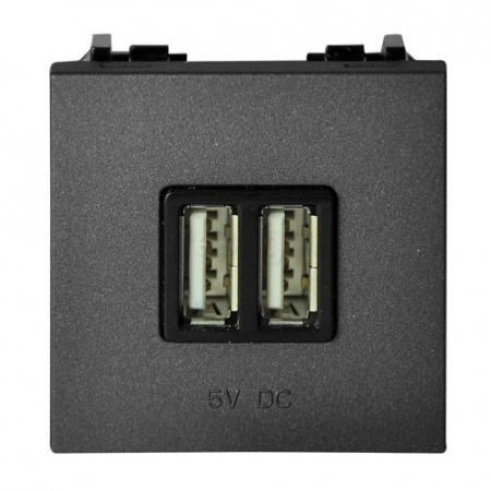 ABB NIE Zenit Антрацит Механизм USB зарядного устройства, 2М, 2х750 мА / 1х1500мА