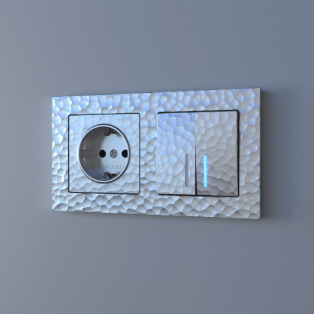 Выключатель двухклавишный с подсветкой (Hammaer серебряный) W1220106