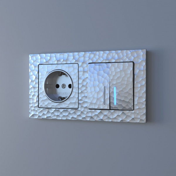 Выключатель двухклавишный с подсветкой (Hammaer серебряный) W1220106