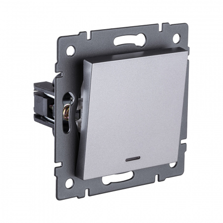 Выключатель кнопочный 1-клавишный 10А/250В с LED подсветкой, серый Kollinger REA-S-013GY для Aspekt, Eleganz, Reflex