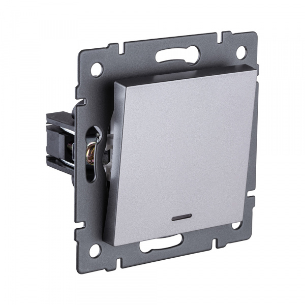 Выключатель кнопочный 1-клавишный 10А/250В с LED подсветкой, серый Kollinger REA-S-013GY для Aspekt, Eleganz, Reflex