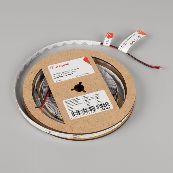 Arlight Лента RT-A60-8mm 24V Spring Green (4.8 W/m, IP20, 5m) (-)